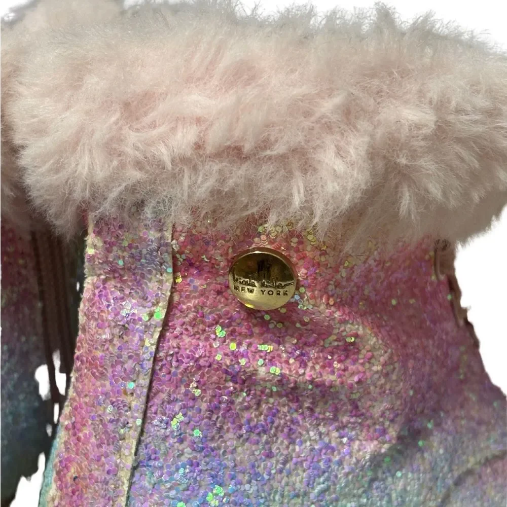 Nicole Miller New York Sparkly Pink and Rainbow Fur Lined Boots Toddler Size 7
